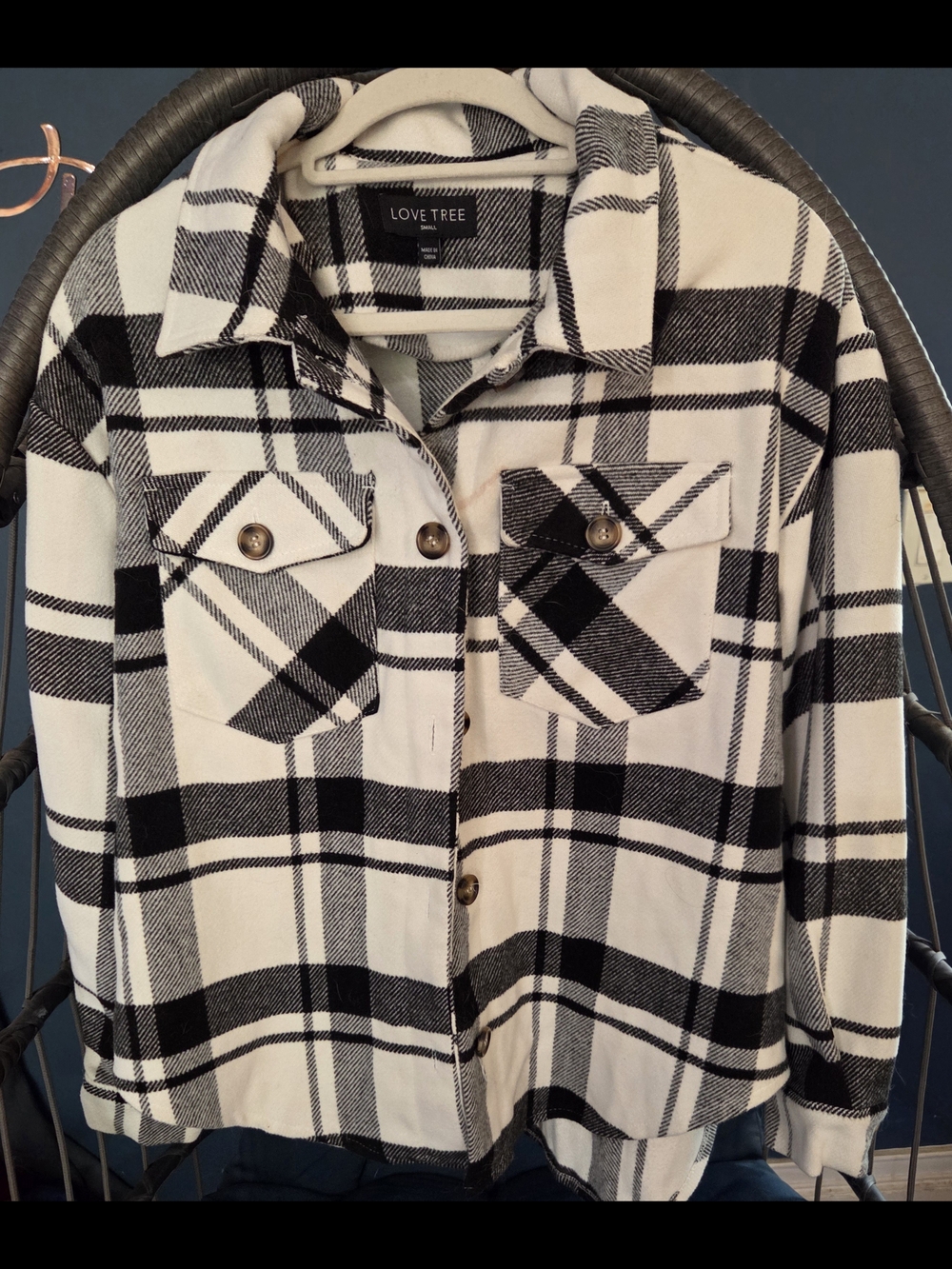Love Tree Black & White Plaid Shacket Jacket